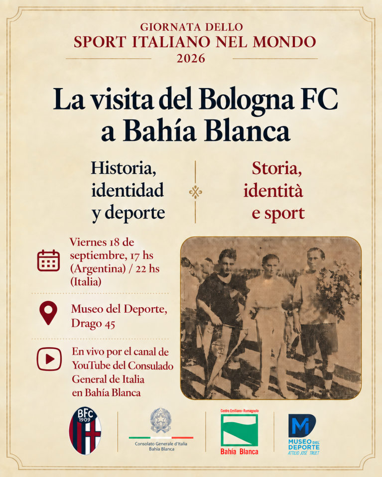 Flyer actividad Bologna FC en Bahia Blanca